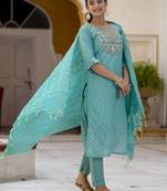 Vredevogel women's chanderi modal butti kurta with trouser pant & embroidered chanderi dupatta set