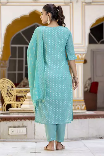 Vredevogel women's chanderi modal butti kurta with trouser pant & embroidered chanderi dupatta set