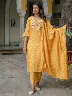 Vredevogel women's chanderi modal butti kurta with trouser pant & embroidered chanderi dupatta set 1