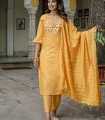 Vredevogel women's chanderi modal butti kurta with trouser pant & embroidered chanderi dupatta set