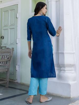 Vredevogel women's cotton blend embroidered kurta with pant & nazneen dupatta set 2