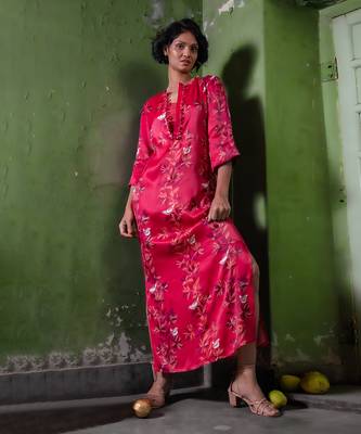 Ruby pink modal satin long dress 1