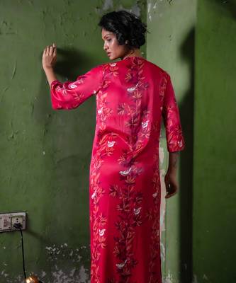 Ruby pink modal satin long dress 2