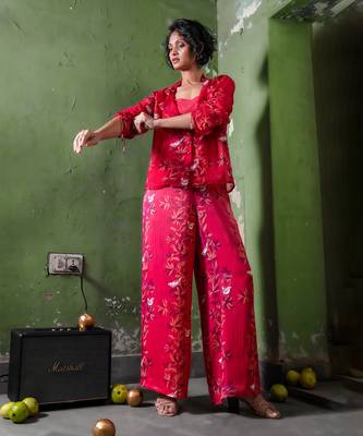 Ruby pink satin co-ord set 1