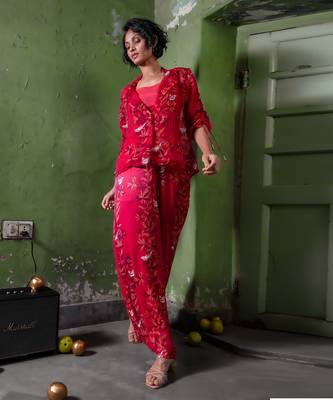 Ruby pink satin co-ord set 2