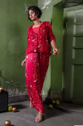 Ruby pink satin co-ord set