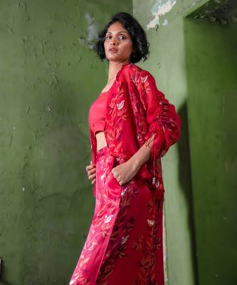 Ruby pink satin co-ord set 3