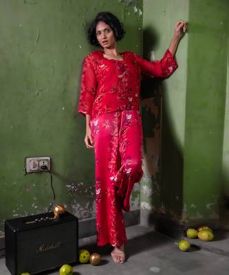 Ruby pink organza co-ord set 1
