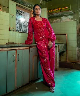 Ruby pink organza co-ord set 1