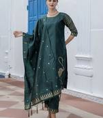 Vredevogel women's cotton silk jacquard kurta pant set with banarasi silk dupatta