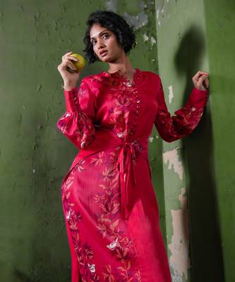 Ruby pink satin long dress 3