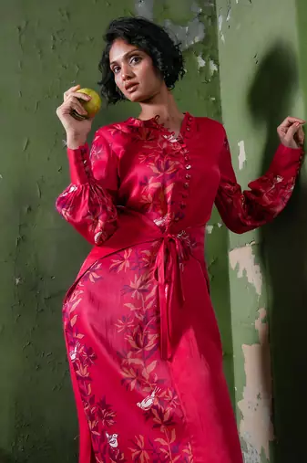 Ruby pink satin long dress