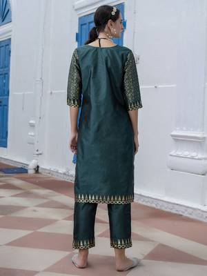 Vredevogel women's cotton silk jacquard kurta pant set with banarasi silk dupatta 2