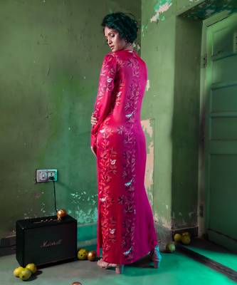 Ruby pink satin long dress 4