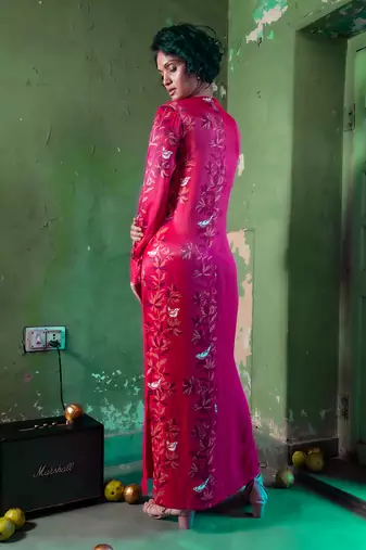 Ruby pink satin long dress