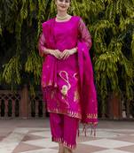 Vredevogel women's cotton silk jacquard kurta pant set with banarasi silk dupatta