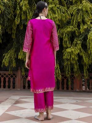 Vredevogel women's cotton silk jacquard kurta pant set with banarasi silk dupatta 2