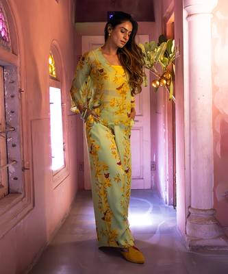 Matcha green organza co-ord set 1