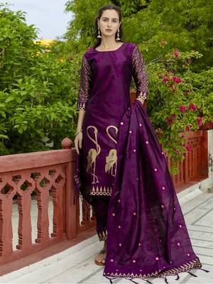 Vredevogel women's cotton silk jacquard kurta pant set with banarasi silk dupatta 1