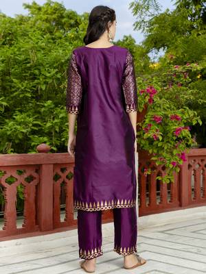 Vredevogel women's cotton silk jacquard kurta pant set with banarasi silk dupatta 3