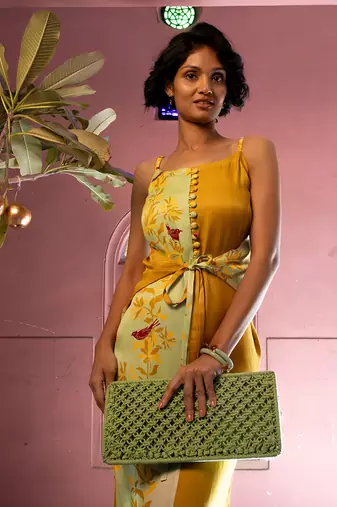 Matcha green satin long dress