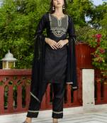 Vredevogel women's silk blend embroidered kurta with trouser pant & dupatta set