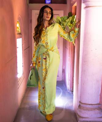 Matcha green satin long dress 1