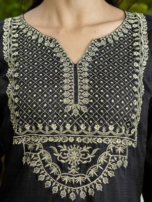 Vredevogel women's silk blend embroidered kurta with trouser pant & dupatta set 3
