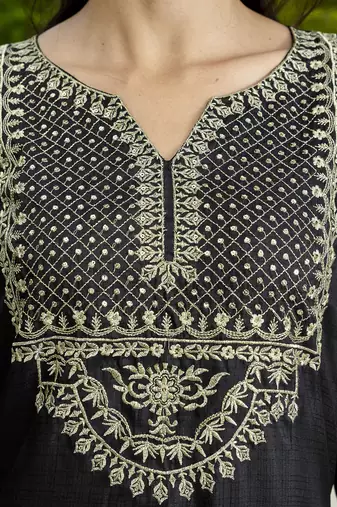 Vredevogel women's silk blend embroidered kurta with trouser pant & dupatta set