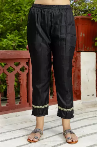 Vredevogel women's silk blend embroidered kurta with trouser pant & dupatta set