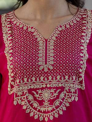Vredevogel women's silk blend embroidered kurta with trouser pant & dupatta set 3