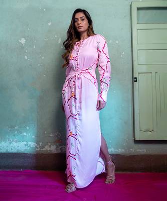Salty pink satin long dress 1