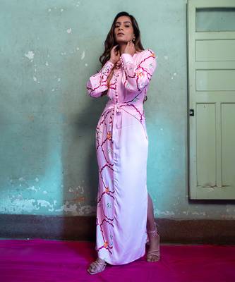 Salty pink satin long dress 2