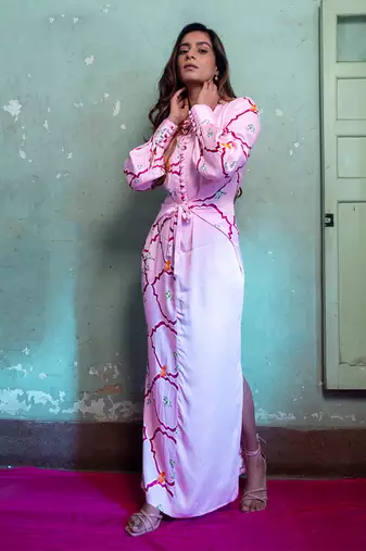 Salty pink satin long dress