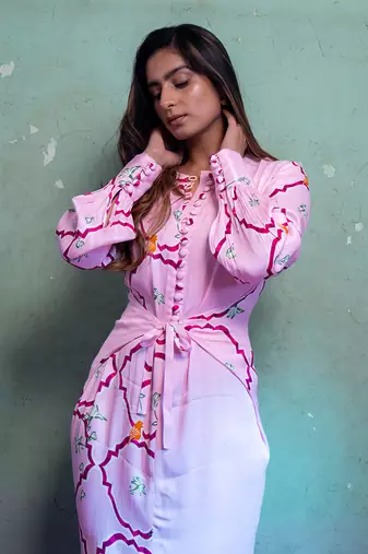 Salty pink satin long dress
