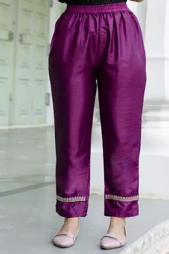 Vredevogel women's silk blend embroidered kurta with trouser pant & dupatta set