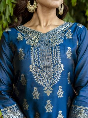 Vredevogel women's cotton silk jacquard kurta pant set with banarasi silk dupatta 3