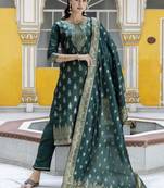 Vredevogel women's cotton silk jacquard kurta pant set with banarasi silk dupatta