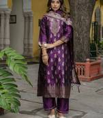 Vredevogel women's cotton silk jacquard kurta pant set with banarasi silk dupatta