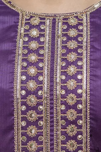 Vredevogel women's silk blend embroidered kurta with pant & nazneen dupatta set