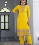 Vredevogel women's silk blend embroidered kurta with pant & nazneen dupatta set