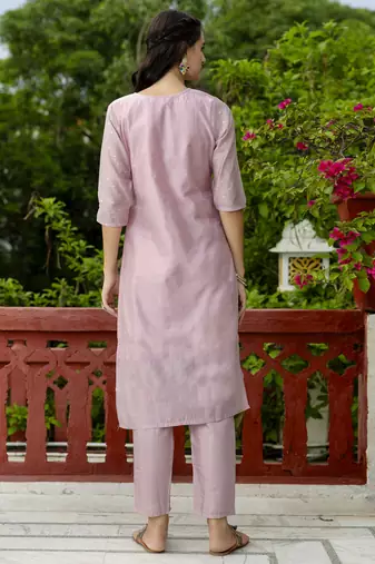 Vredevogel women's chanderi modal butti kurta pant set with embroidered dupatta