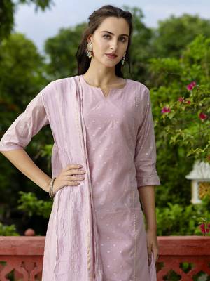 Vredevogel women's chanderi modal butti kurta pant set with embroidered dupatta 3