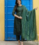 Vredevogel women's chanderi modal butti kurta pant set with embroidered dupatta