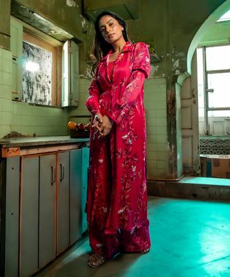 Ruby pink modal satin kurta set 1