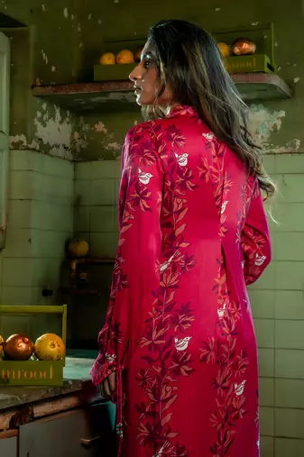 Ruby pink modal satin kurta set
