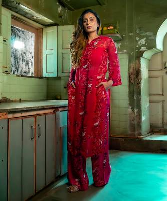 Ruby pink organza kurta set 1
