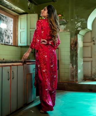 Ruby pink organza kurta set 2