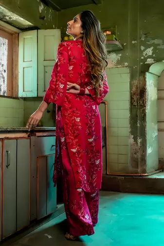 Ruby pink organza kurta set