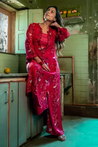 Ruby pink organza kurta set